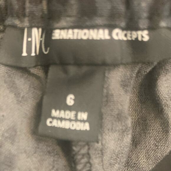 INC Wide Leg Pants 6 Black Leopard Womens High Rise Palazzo Linen Blend Pull On - Picture 7 of 8